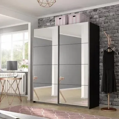 Belluno 181cm 2 Door Sliding Mirrored Wardrobe - Metallic Dark Grey