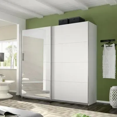 Belluno 2 Door Sliding Wardrobe with Mirror - Alpine White