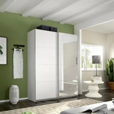 Belluno 2 Door Sliding Wardrobe with Mirror - Alpine White