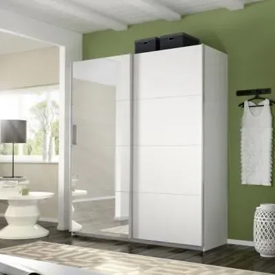 Belluno 2 Door Sliding Wardrobe with Mirror - Alpine White