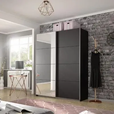 Belluno 2 Door Sliding Wardrobe with Mirror - Metallic Dark Grey