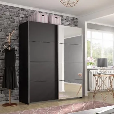 Belluno 2 Door Sliding Wardrobe with Mirror - Metallic Dark Grey