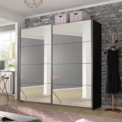 Belluno 226cm 2 Door Sliding Mirrored Wardrobe - Metallic Dark Grey