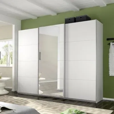 Belluno 3 Door Sliding Wardrobe with Mirror - Alpine White