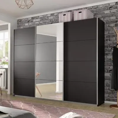 Belluno 3 Door Sliding Wardrobe with Mirror - Metallic Dark Grey