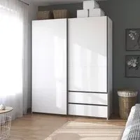 Ben 175cm 2 Door Sliding Wardrobe with Drawer - Alpine White