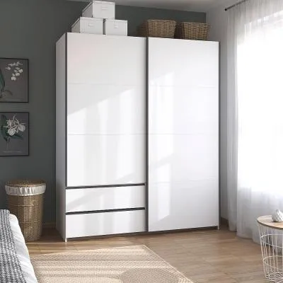 Ben 175cm 2 Door Sliding Wardrobe with Drawer - Alpine White image