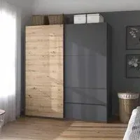 Ben 175cm 2 Door Sliding Wardrobe with Drawer - Grey, Oak