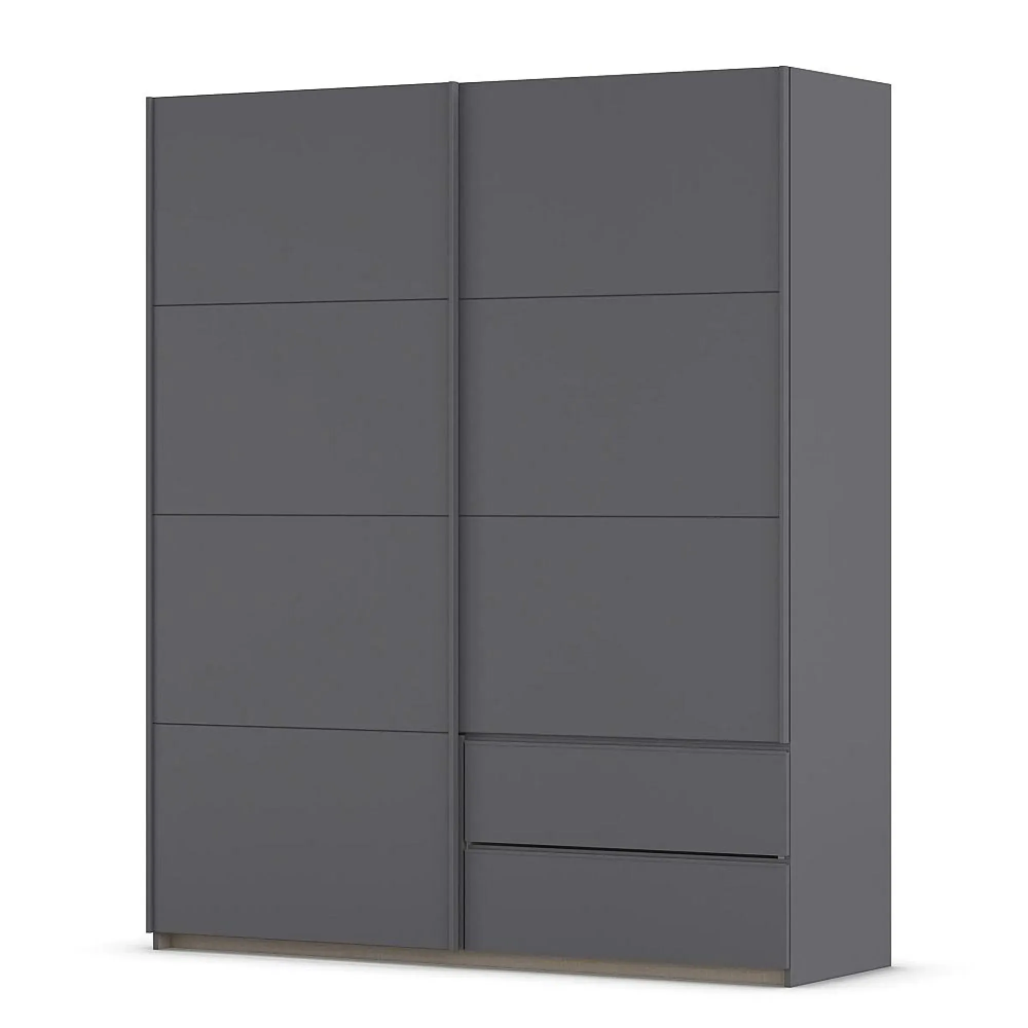 Ben 175cm 2 Door Sliding Wardrobe with Drawer - Metallic Dark Grey