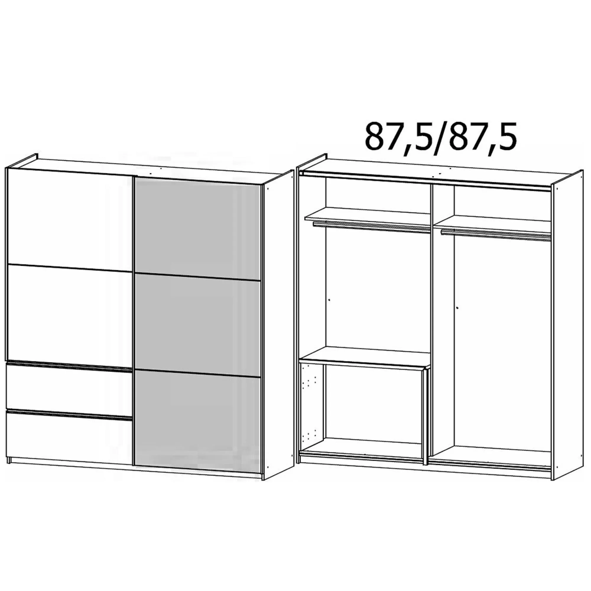 Ben 175cm 2 Door Sliding Wardrobe with Drawer - Metallic Dark Grey