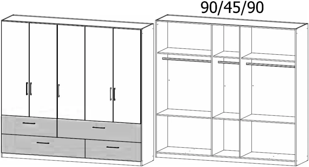 Bilbao-Extra 5 Door Wardrobe with Drawers - Oak, Grey