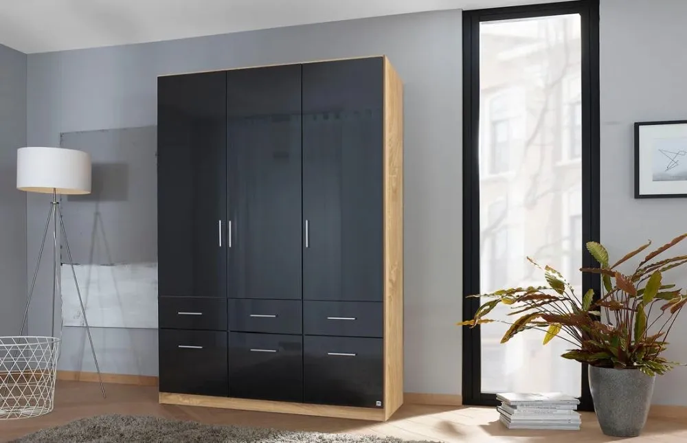 Celle 3 Door Combi Wardrobe - Black, Oak