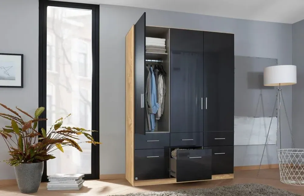 Celle 3 Door Combi Wardrobe - Black, Oak