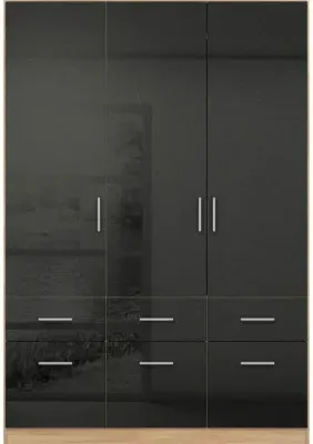 Celle 3 Door Combi Wardrobe - Black, Oak image