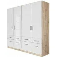 Celle 4-Door Wardrobe with Drawers - White, Sonoma Oak