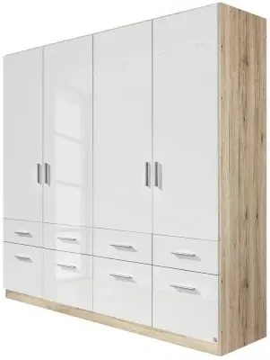 Celle 4-Door Wardrobe with Drawers - White, Sonoma Oak