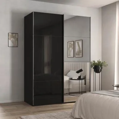 Contido 2 Door Sliding Mirror Wardrobe with Extras - Black