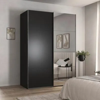 Contido 2 Door Sliding Mirror Wardrobe with Extras - Black