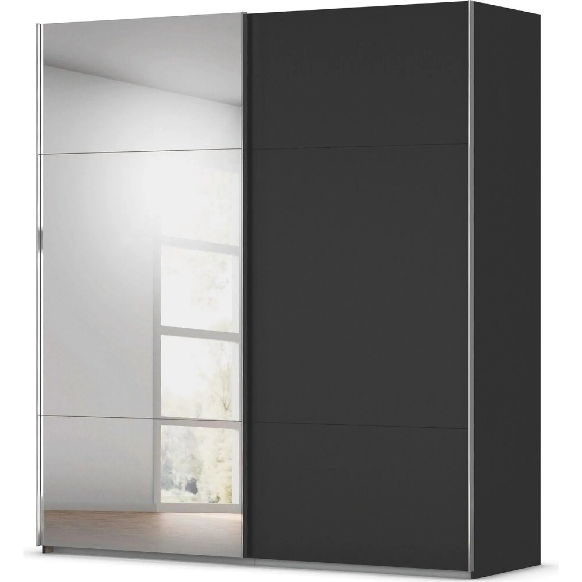 Contido 2 Door Sliding Mirror Wardrobe with Extras - Black