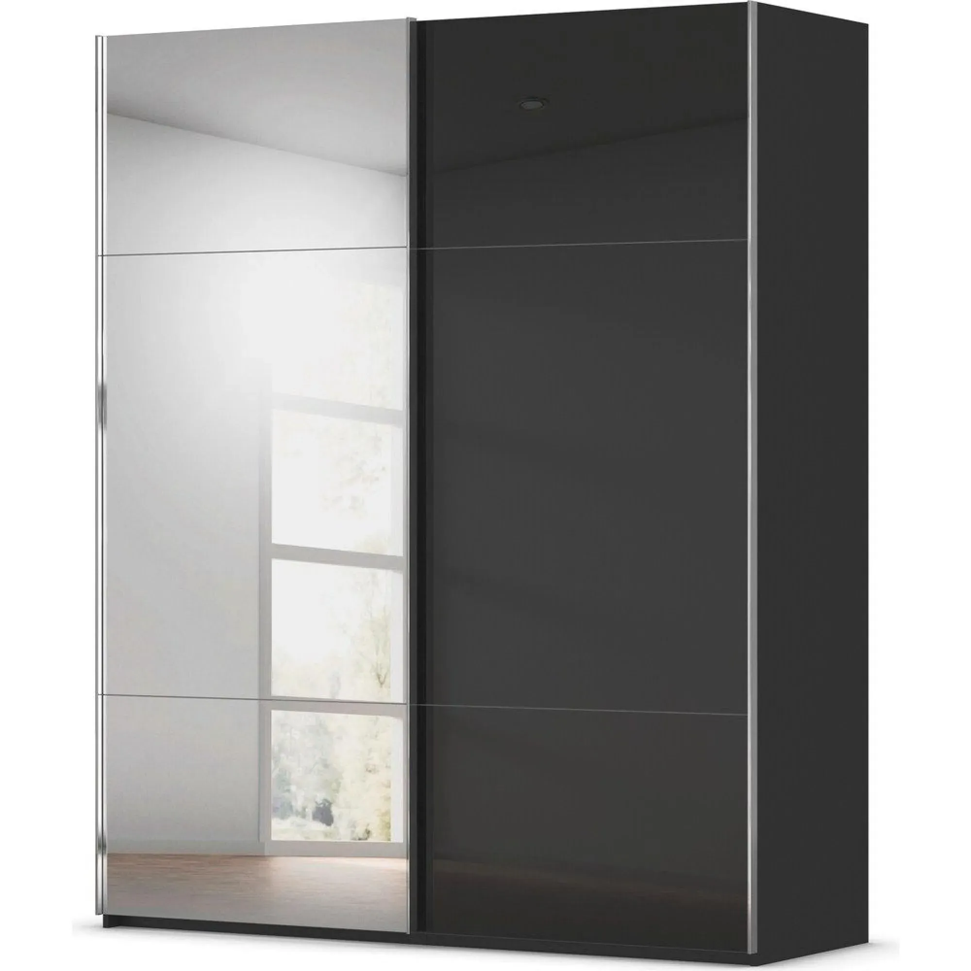 Contido 2 Door Sliding Mirror Wardrobe with Extras - Black Glass