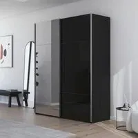 Contido 2 Door Sliding Mirror Wardrobe with Extras - Black Glass