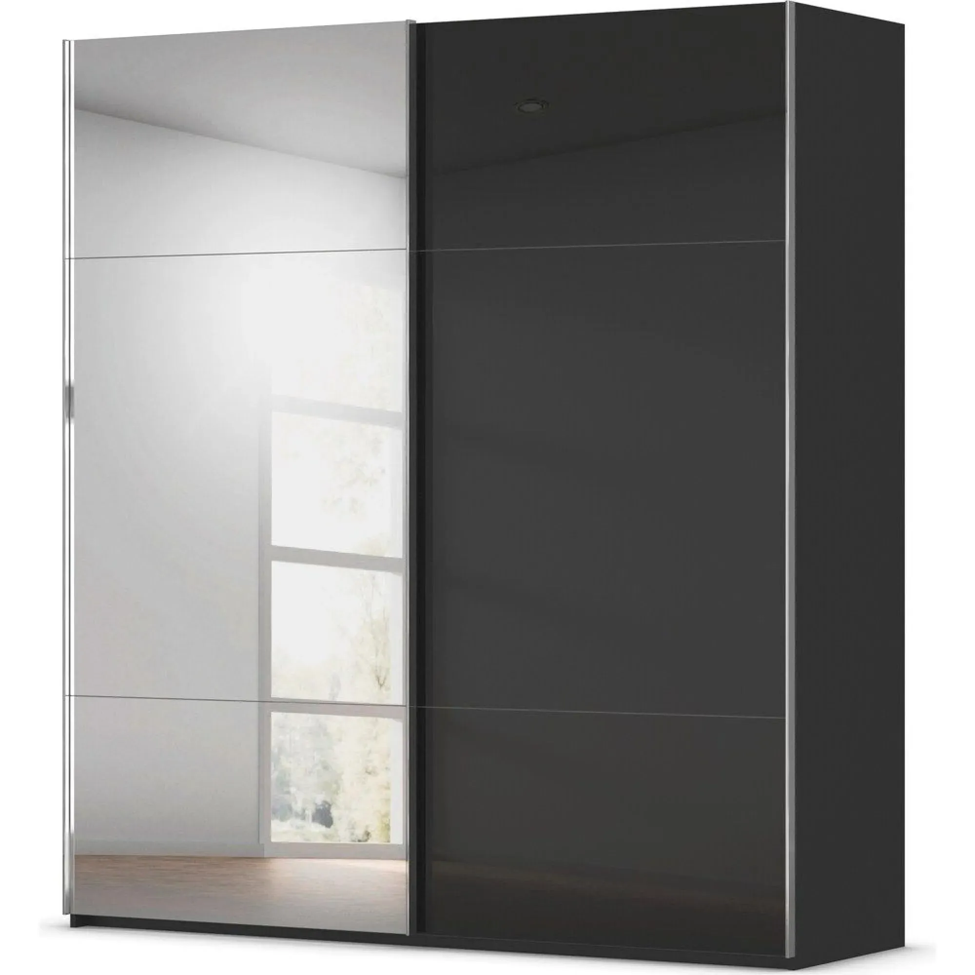 Contido 2 Door Sliding Mirror Wardrobe with Extras - Black Glass