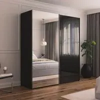 Contido 2 Door Sliding Mirror Wardrobe with Extras - Black Glass