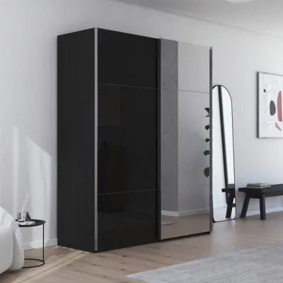Contido 2 Door Sliding Mirror Wardrobe with Extras - Black Glass