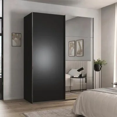 Contido 2 Door Sliding Mirror Wardrobe with Extras - Black