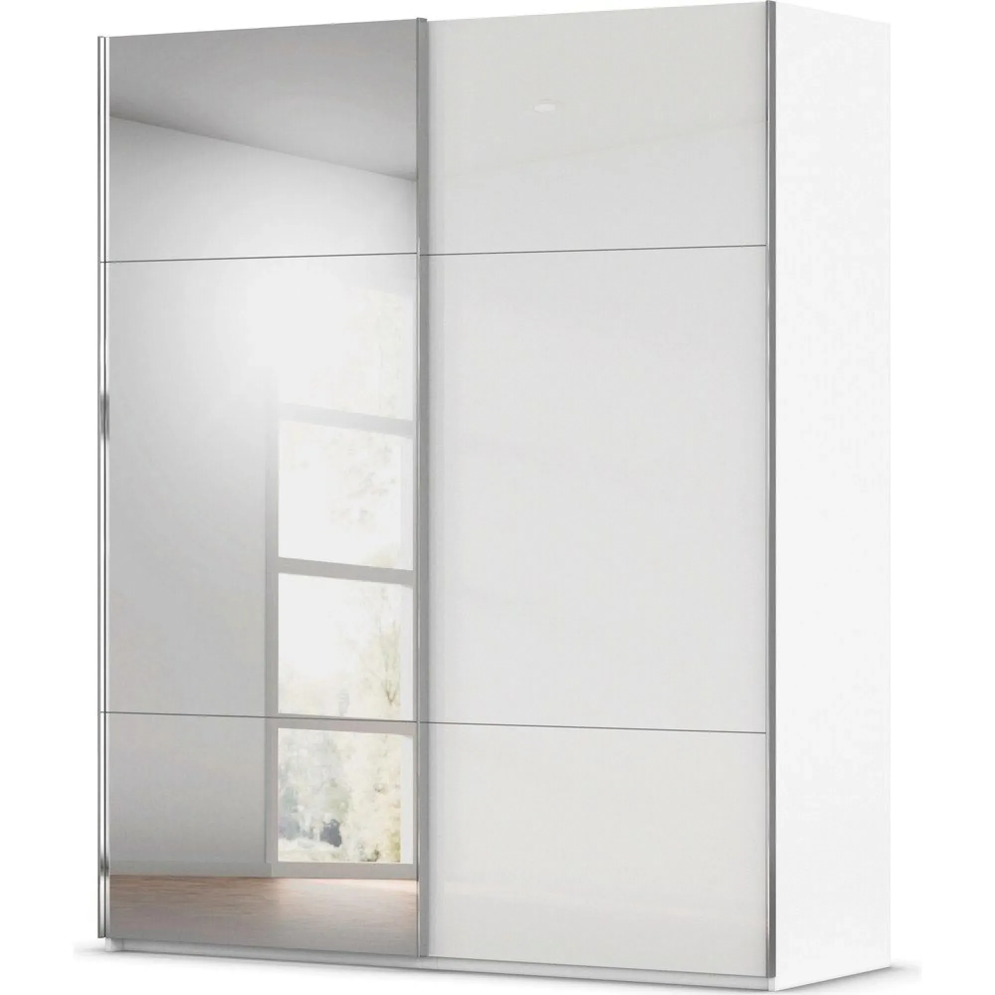 Contido 2 Door Sliding Mirror Wardrobe with Extras - Crystal White Glass