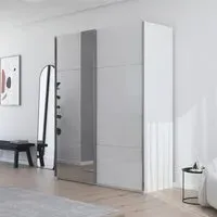 Contido 2 Door Sliding Mirror Wardrobe with Extras - Crystal White Glass