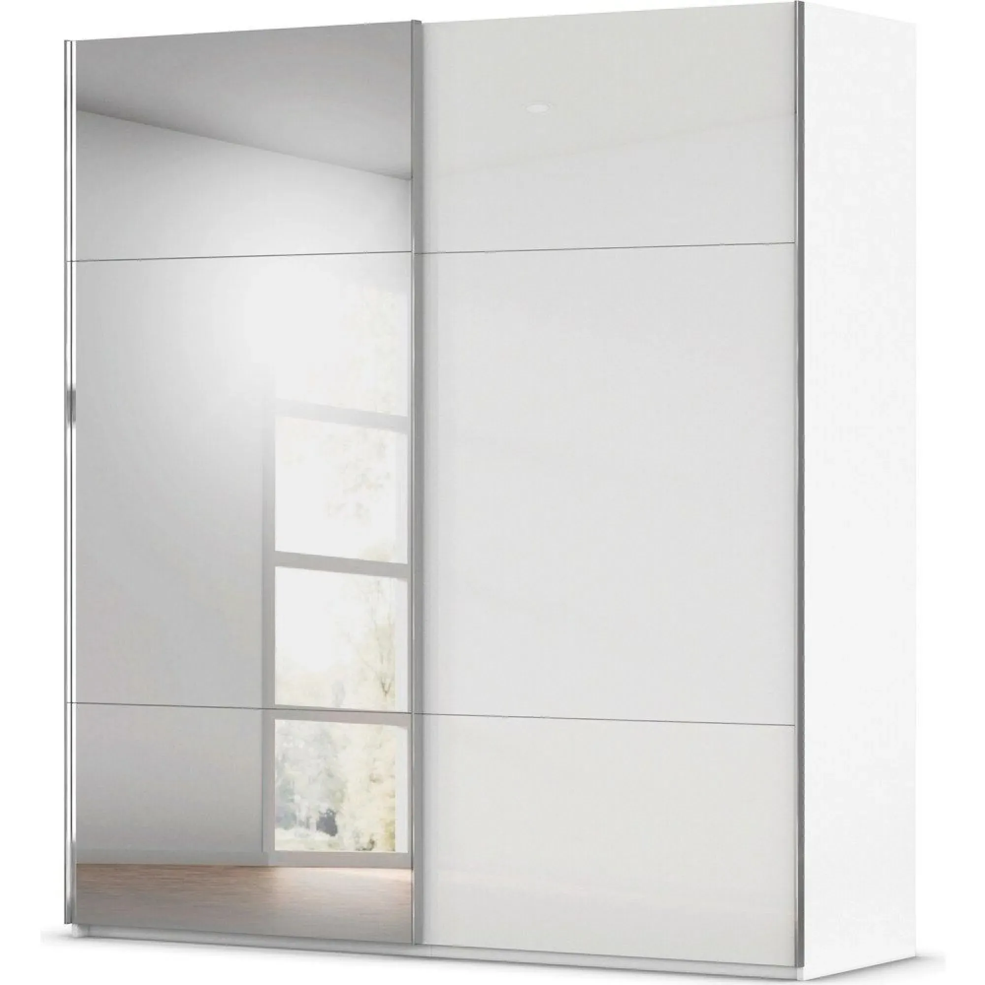 Contido 2 Door Sliding Mirror Wardrobe with Extras - Crystal White Glass