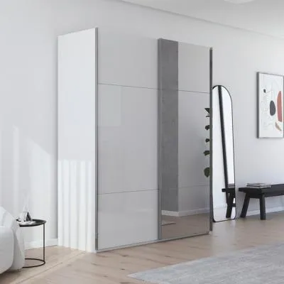 Contido 2 Door Sliding Mirror Wardrobe with Extras - Crystal White Glass