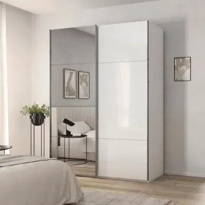 Contido 2 Door Sliding Mirror Wardrobe with Extras - Crystal White