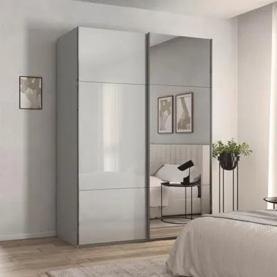 Contido 2 Door Sliding Mirror Wardrobe with Extras - Silk Grey