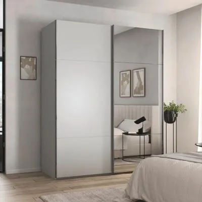 Contido 2 Door Sliding Mirror Wardrobe with Extras - Silk Grey