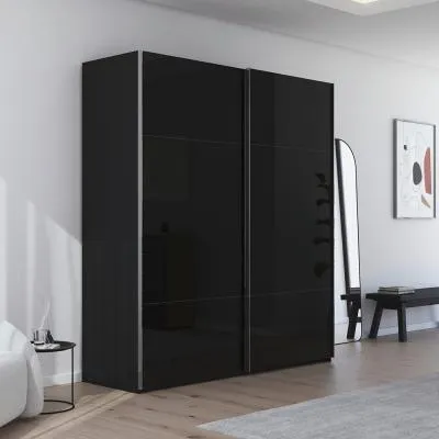 Contido 2 Door Sliding Wardrobe with Extras - Black Glass