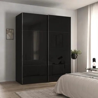Contido 2 Door Sliding Wardrobe with Extras - Black Glass