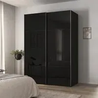 Contido 2 Door Sliding Wardrobe with Extras - Black Glass