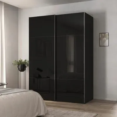 Contido 2 Door Sliding Wardrobe with Extras - Black Glass