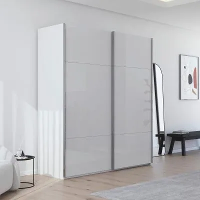 Contido 2 Door Sliding Wardrobe with Extras - Crystal White Glass