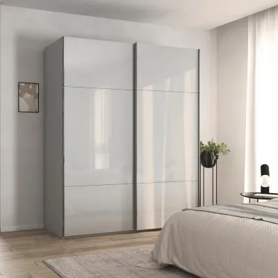 Contido 2 Door Sliding Wardrobe with Extras - Silk Grey Glass