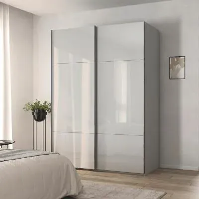 Contido 2 Door Sliding Wardrobe with Extras - Silk Grey Glass