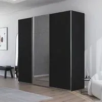 Contido 3 Door Sliding Mirror Wardrobe with Extras - Black