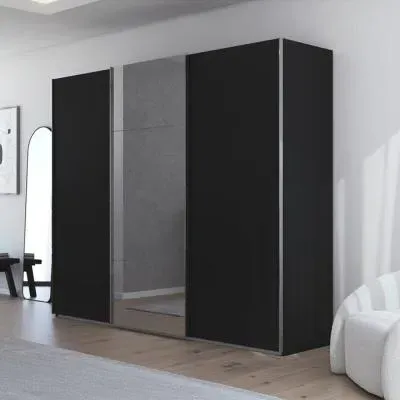 Contido 3 Door Sliding Mirror Wardrobe with Extras - Black