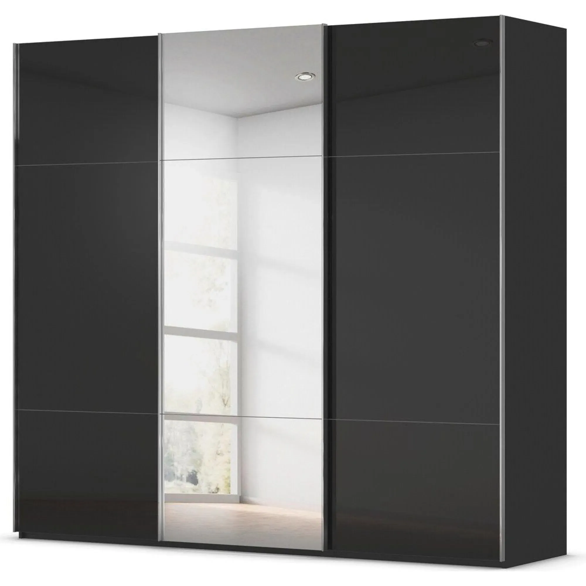 Contido 3 Door Sliding Mirror Wardrobe with Extras - Black Glass