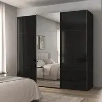 Contido 3 Door Sliding Mirror Wardrobe with Extras - Black Glass