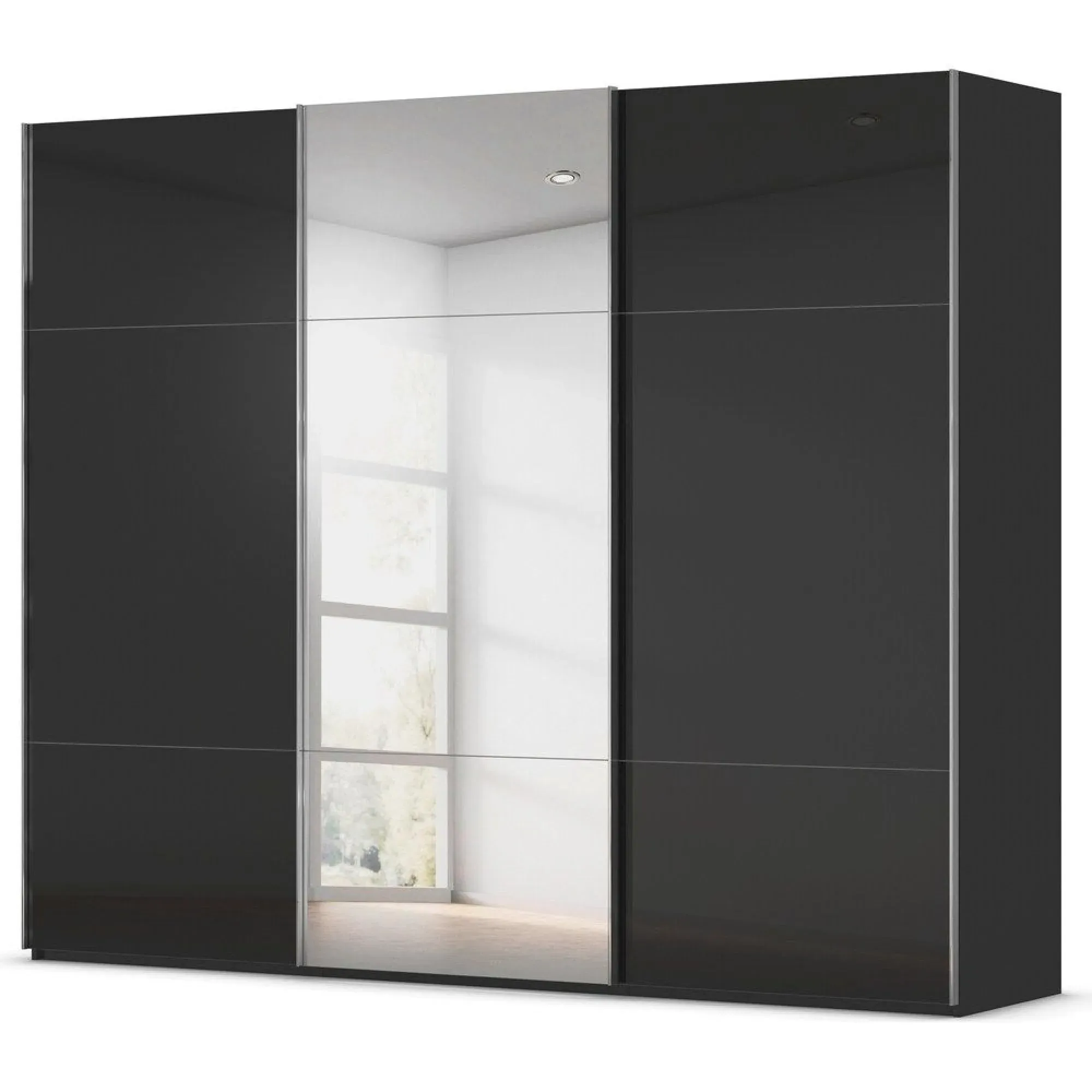 Contido 3 Door Sliding Mirror Wardrobe with Extras - Black Glass
