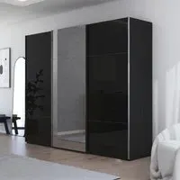 Contido 3 Door Sliding Mirror Wardrobe with Extras - Black Glass