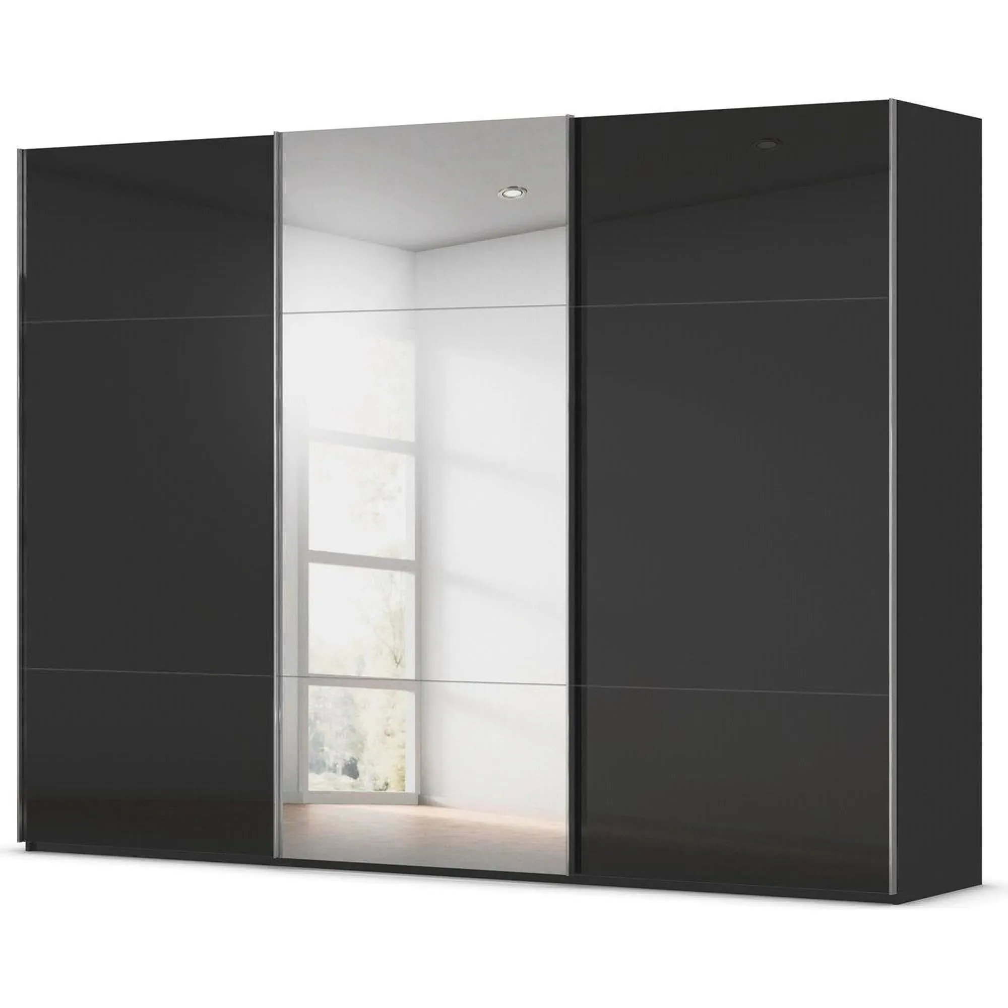 Contido 3 Door Sliding Mirror Wardrobe with Extras - Black Glass